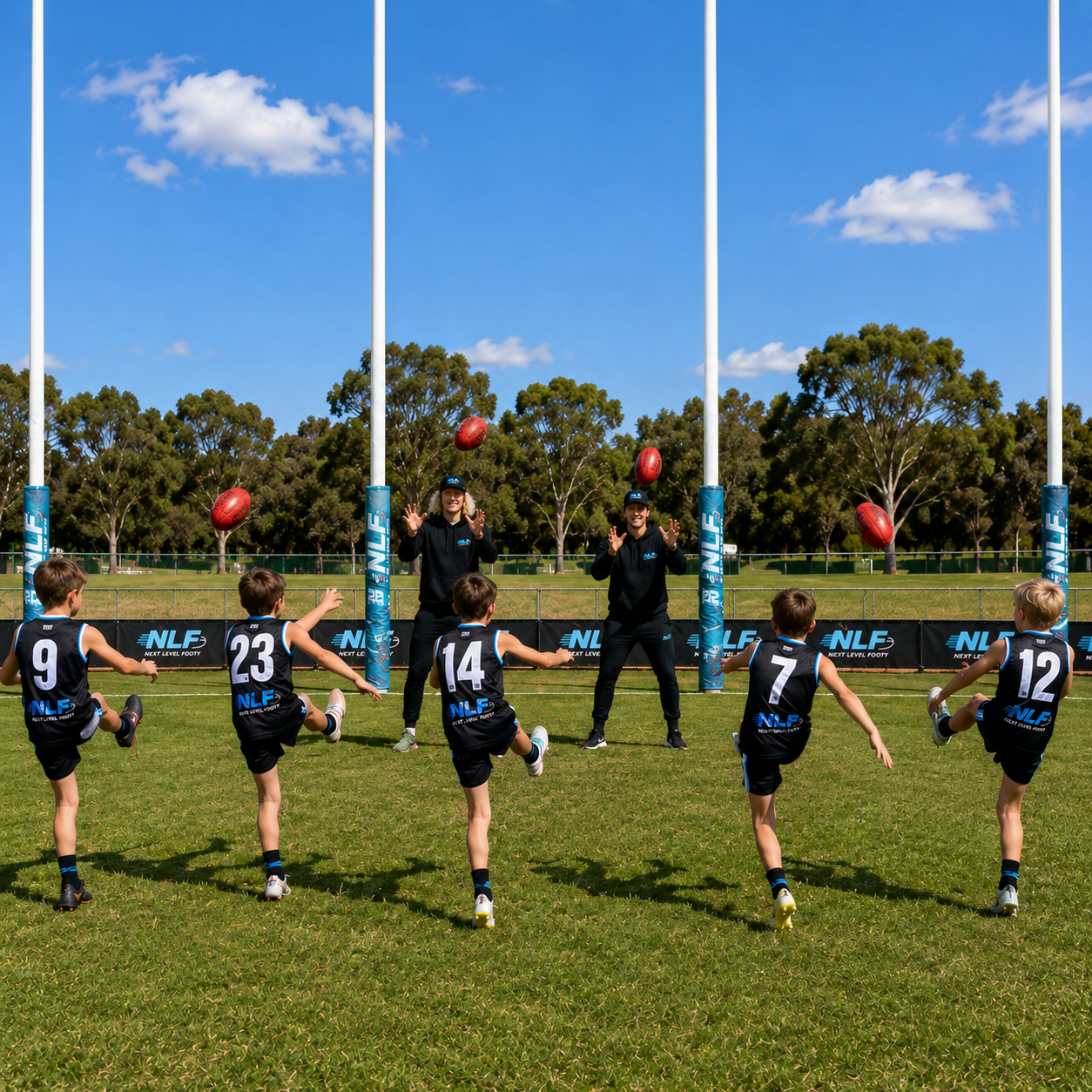 Coach with junior players during a training drill